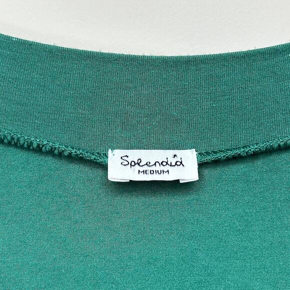 Splendid Green Pleated Babydoll Trapeze Dress Size M Pima Cotton Modal Tunic - Picture 5 of 9